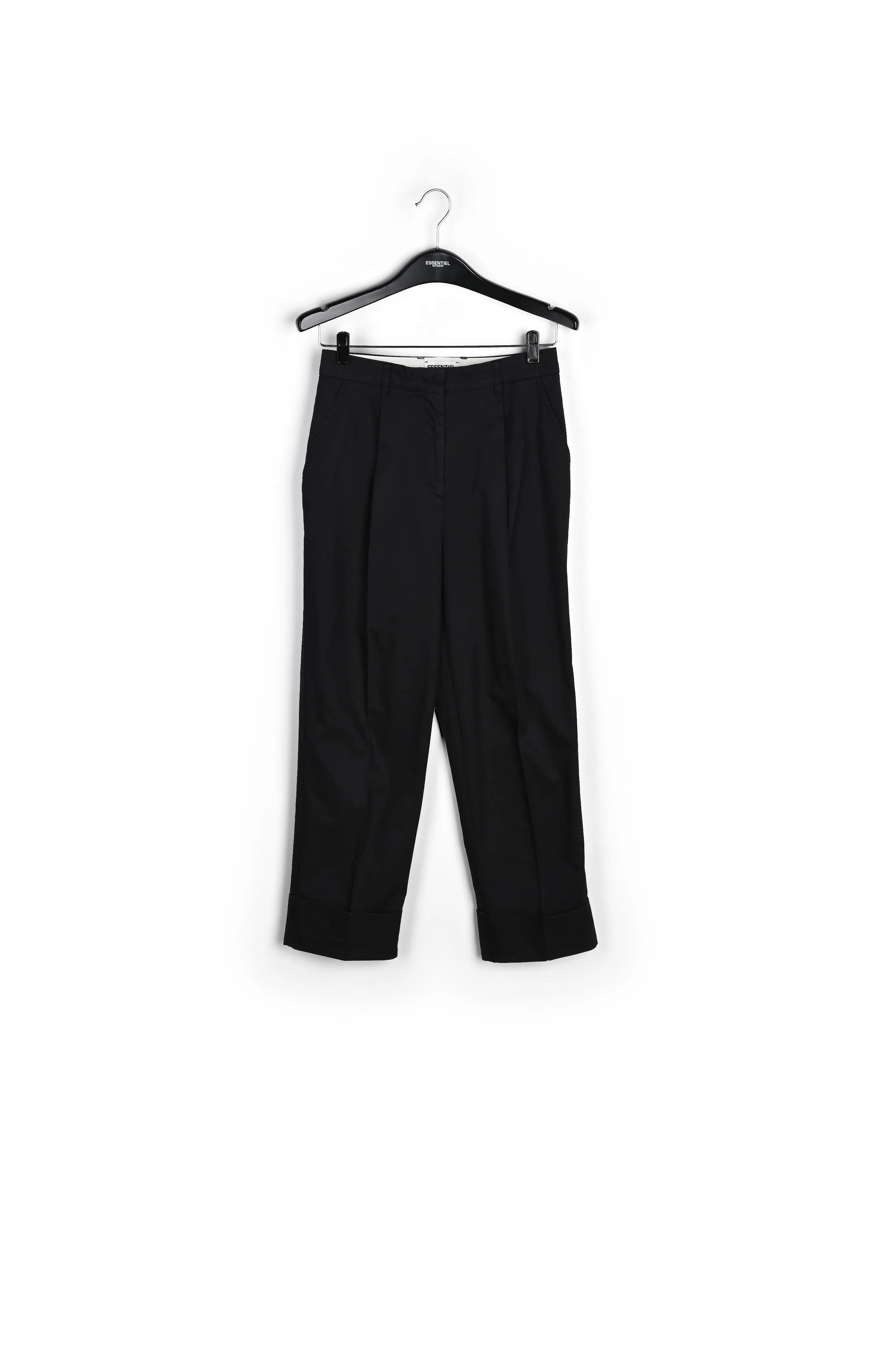 Black cotton-blend straight-leg pants