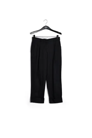 Black cotton-blend straight-leg pants