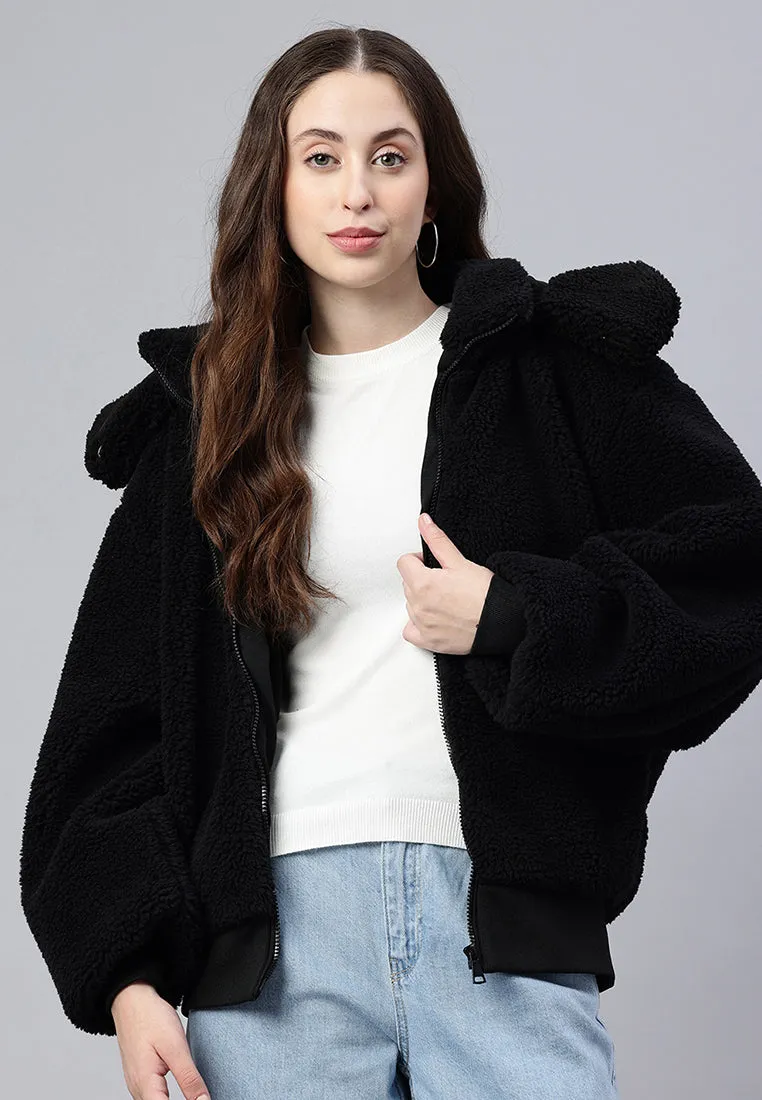 Black Faux Fur Hooded Jacket by RUW