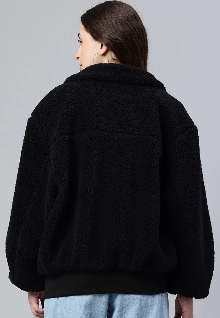 Black Faux Fur Hooded Jacket by RUW