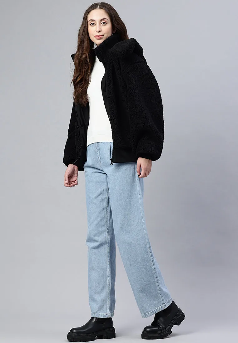 Black Faux Fur Hooded Jacket by RUW