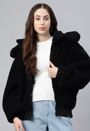 Black Faux Fur Hooded Jacket by RUW