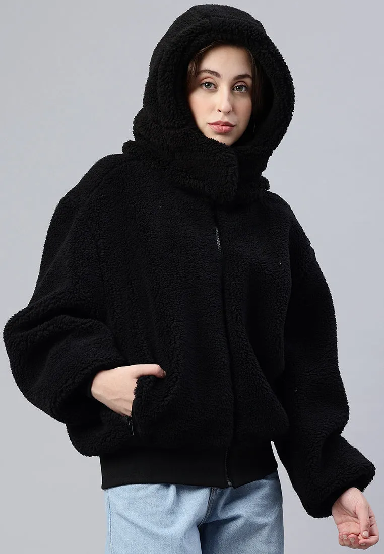 Black Faux Fur Hooded Jacket by RUW