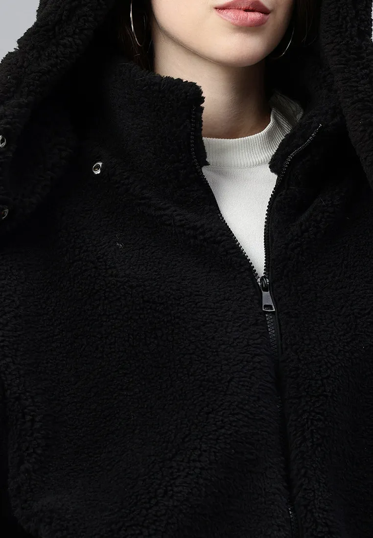 Black Faux Fur Hooded Jacket by RUW