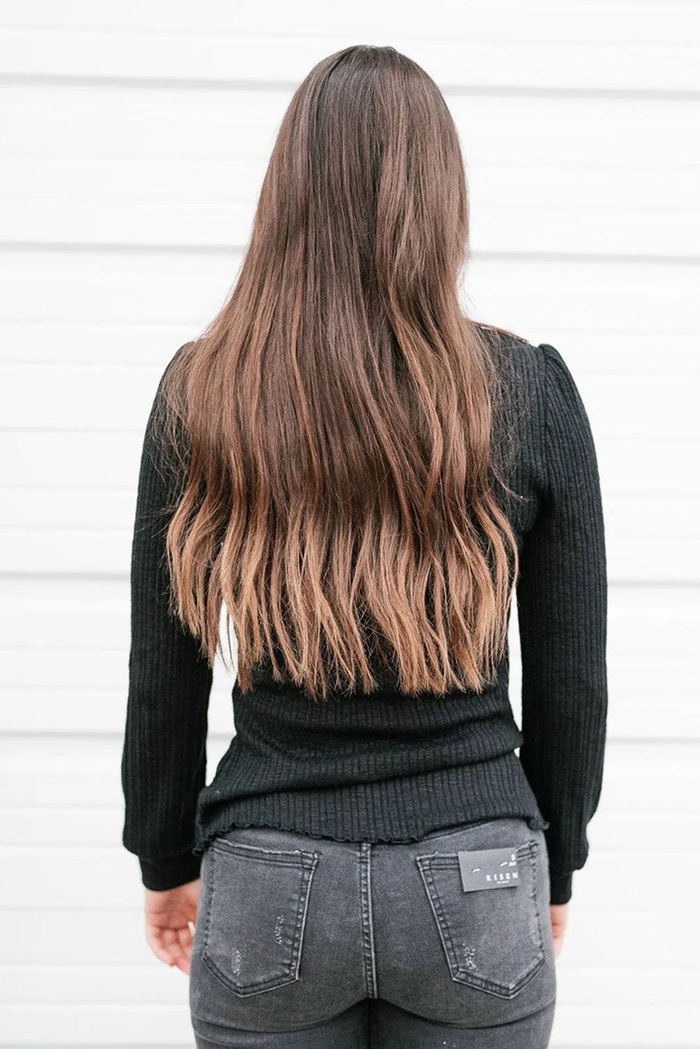 Black High Neck Ribbed Long Sleeve Top