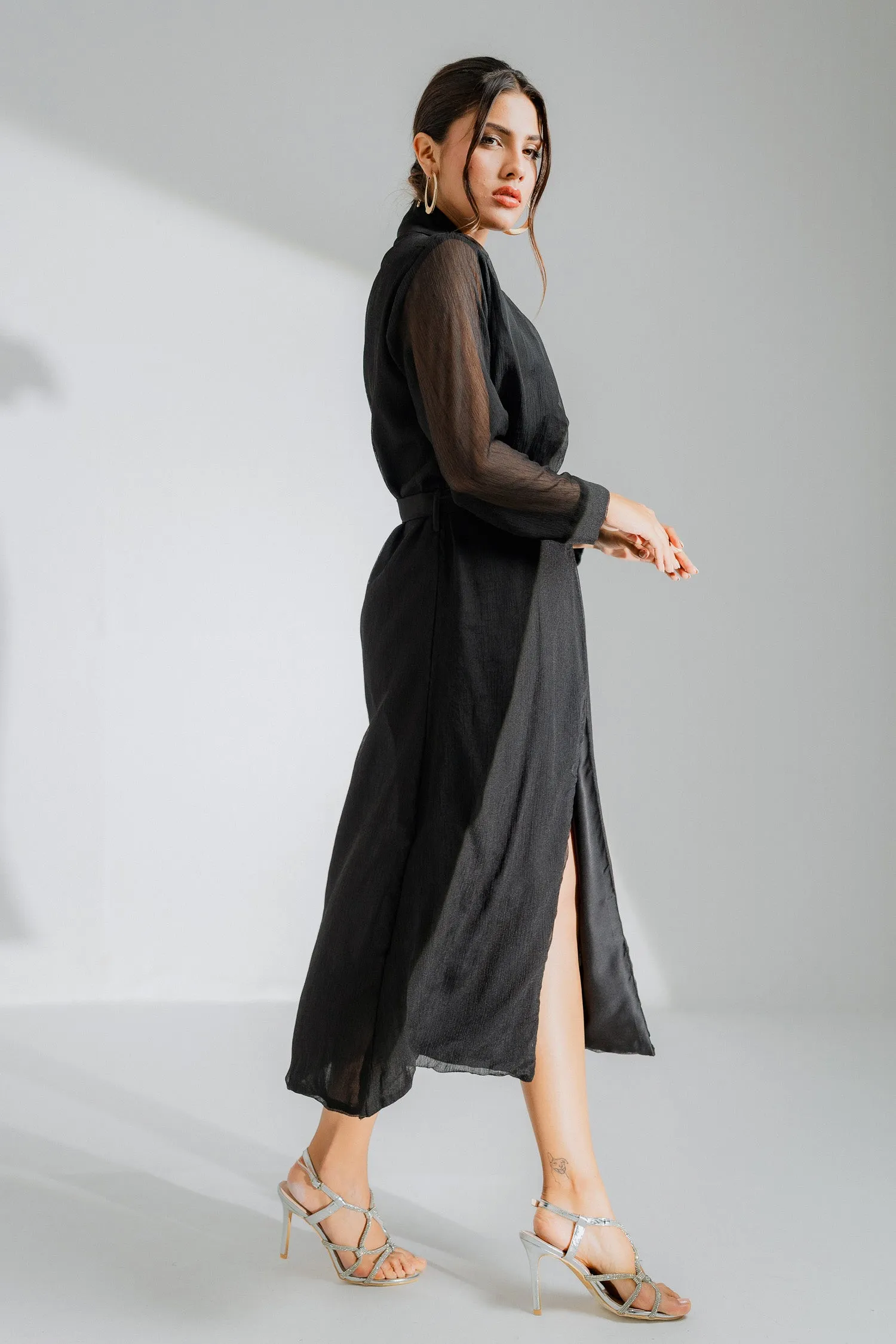 Black Midi Wrap Dress