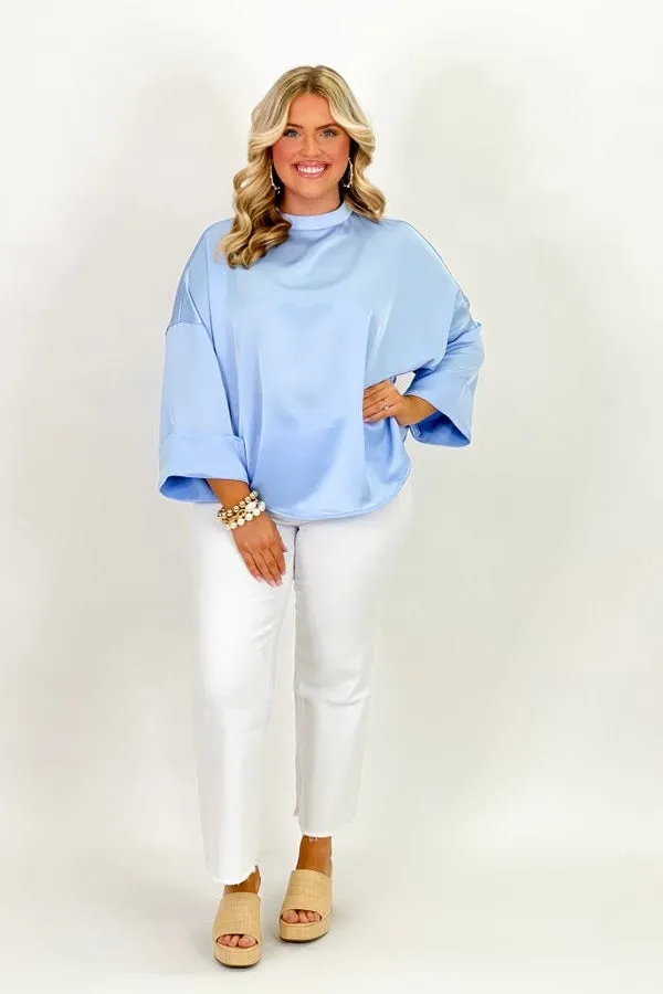Blue High Neck Short Sleeve Top