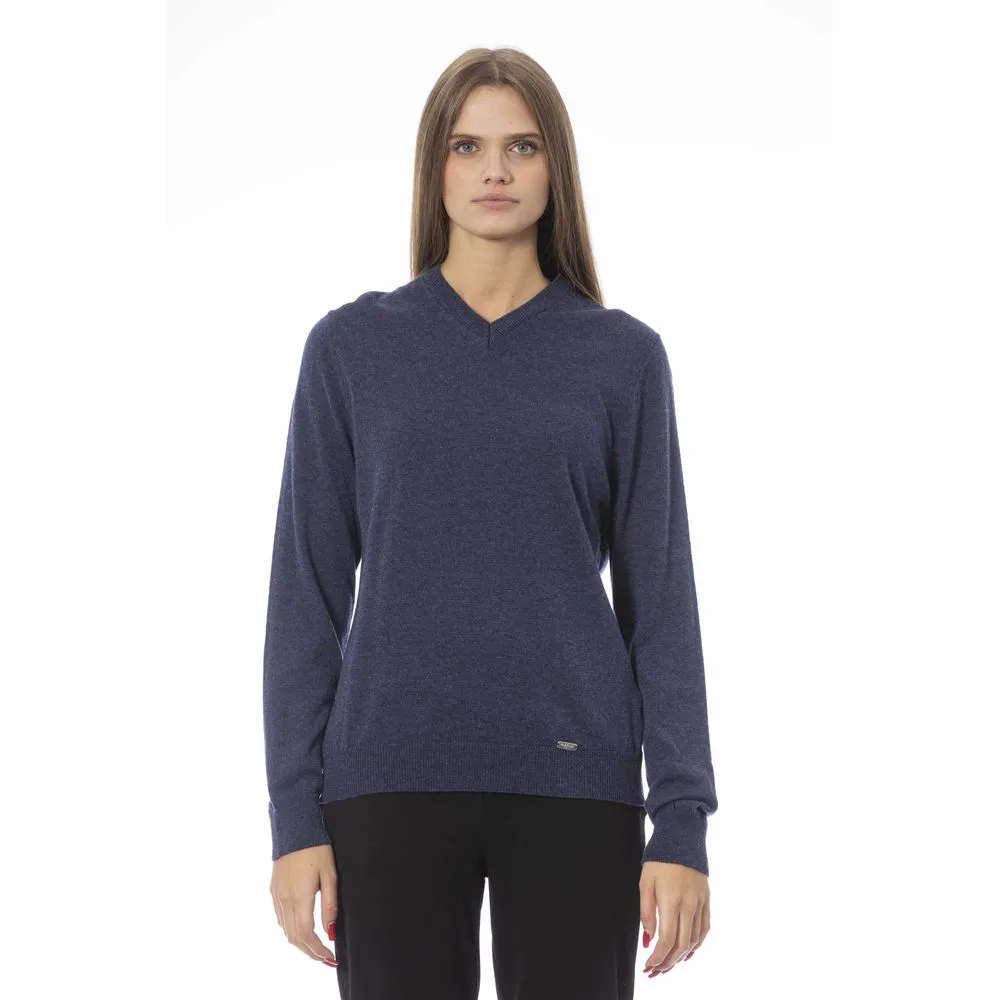 Blue Viscose Women Sweater