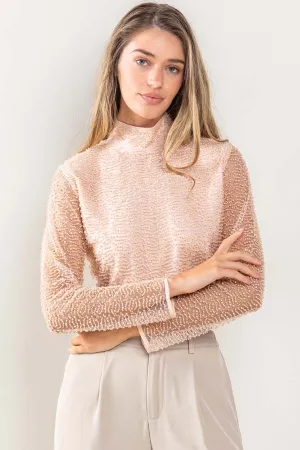 Blush Long Sleeve High Neck Pearl Top 11/17/24 9239