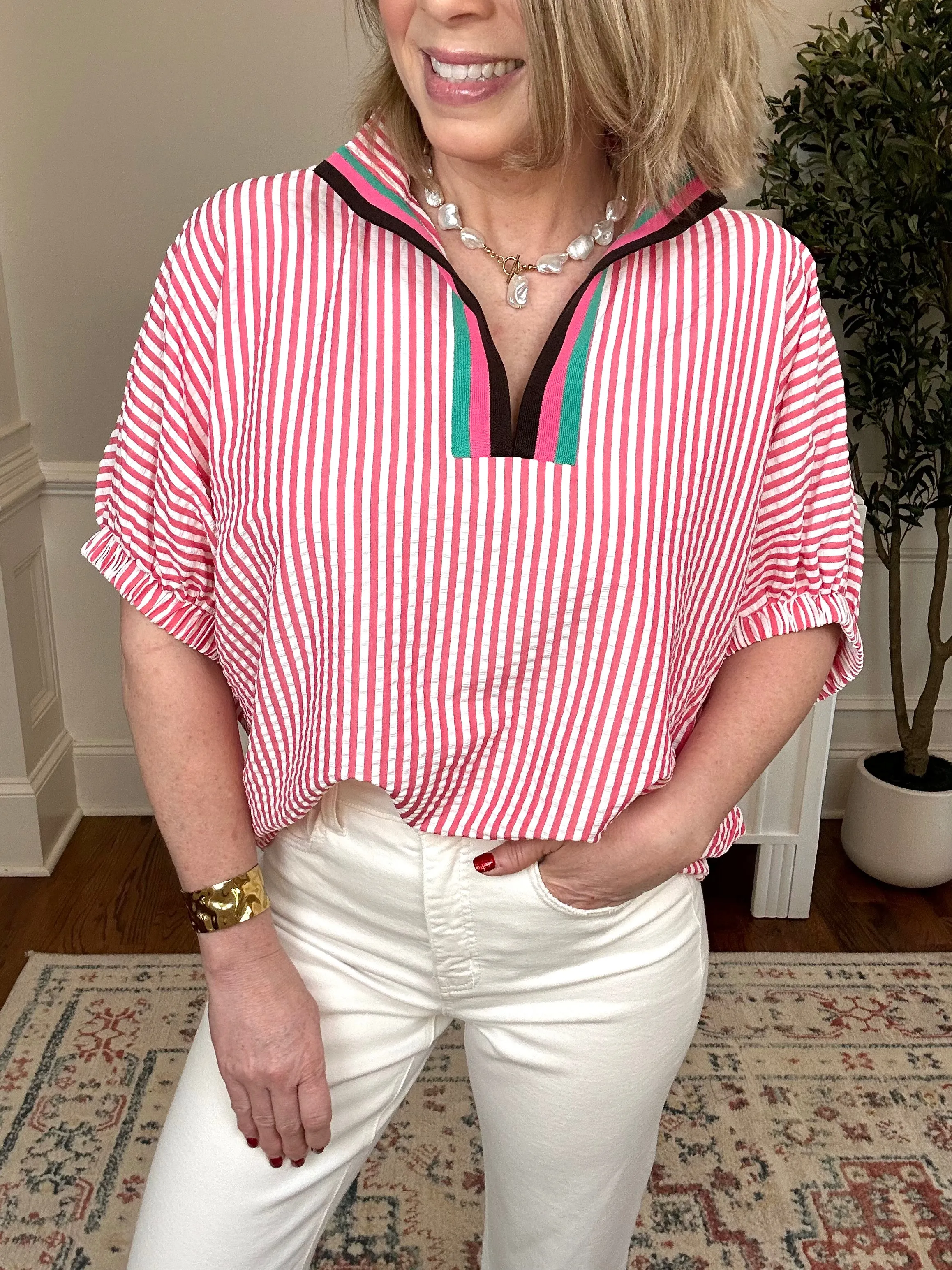 Bold & Beautiful Stripe Top | Hot Pink