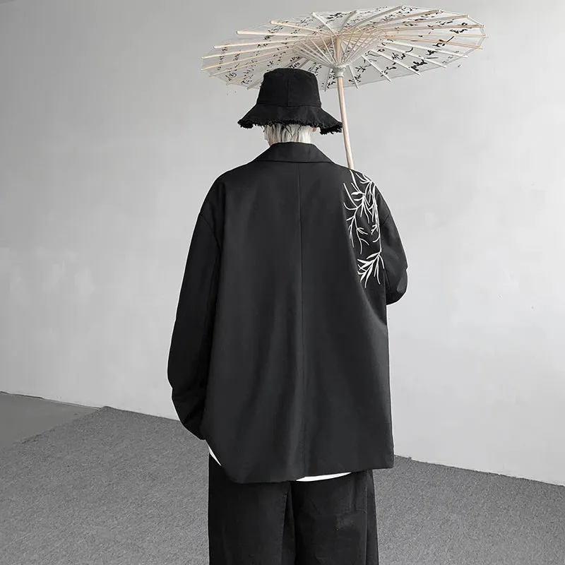Bonsir Gentleman Embroidery Black Blazers Men Spring New Casual Oversized Blazer Jacket Korean Male Elegant Business Coat Plus Size 5XL