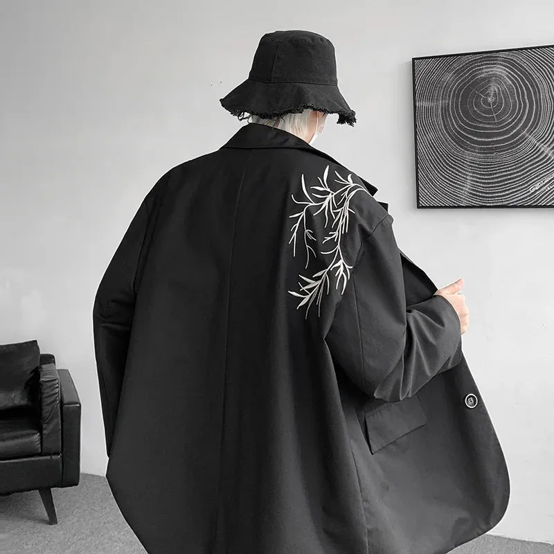 Bonsir Gentleman Embroidery Black Blazers Men Spring New Casual Oversized Blazer Jacket Korean Male Elegant Business Coat Plus Size 5XL