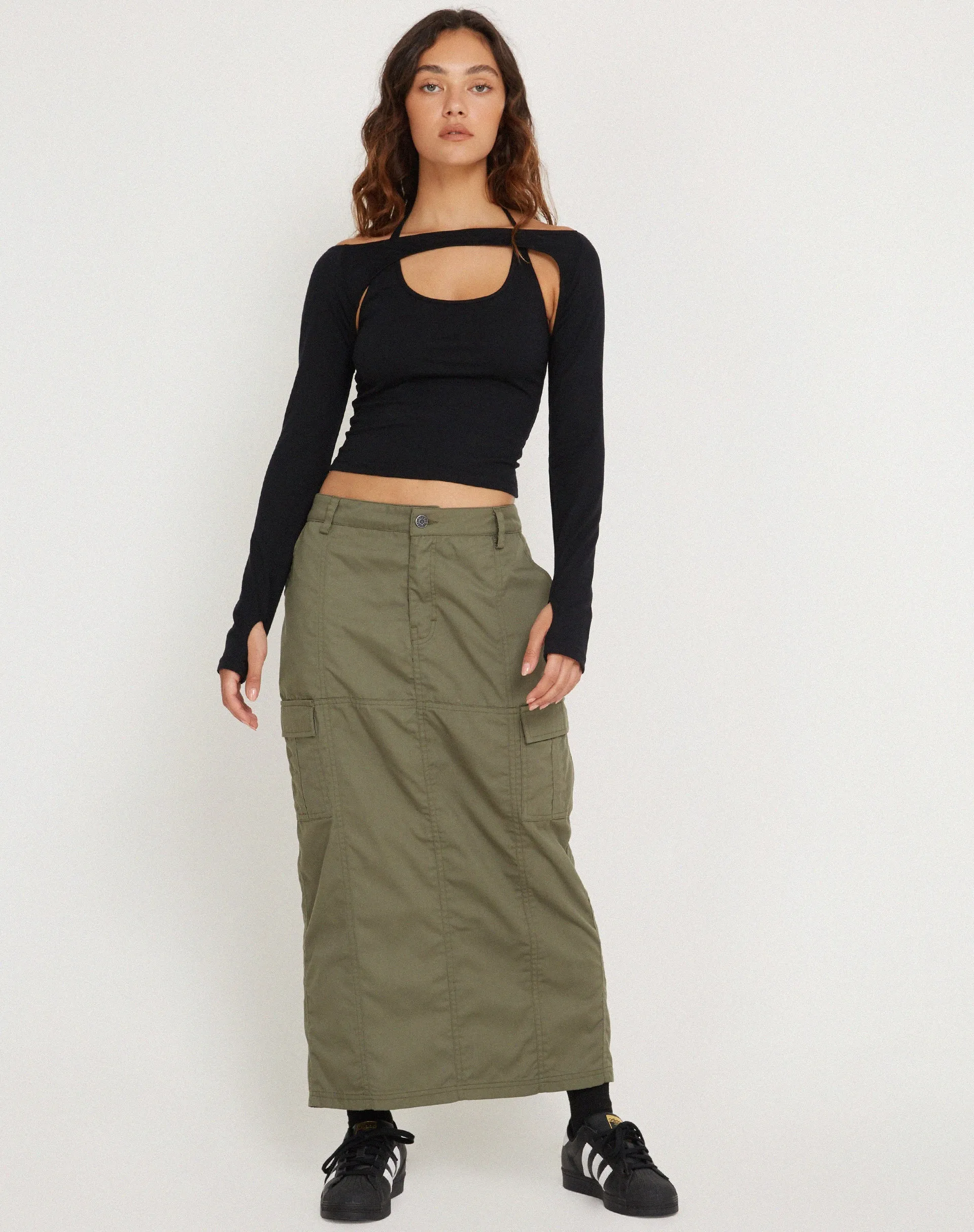 Braja Long Sleeve Halterneck Top in Black