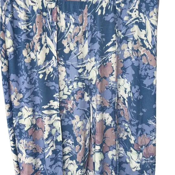 Breezies Women Knit Solid Top Printed Crop Pants Sleep Set Blue sz Medium