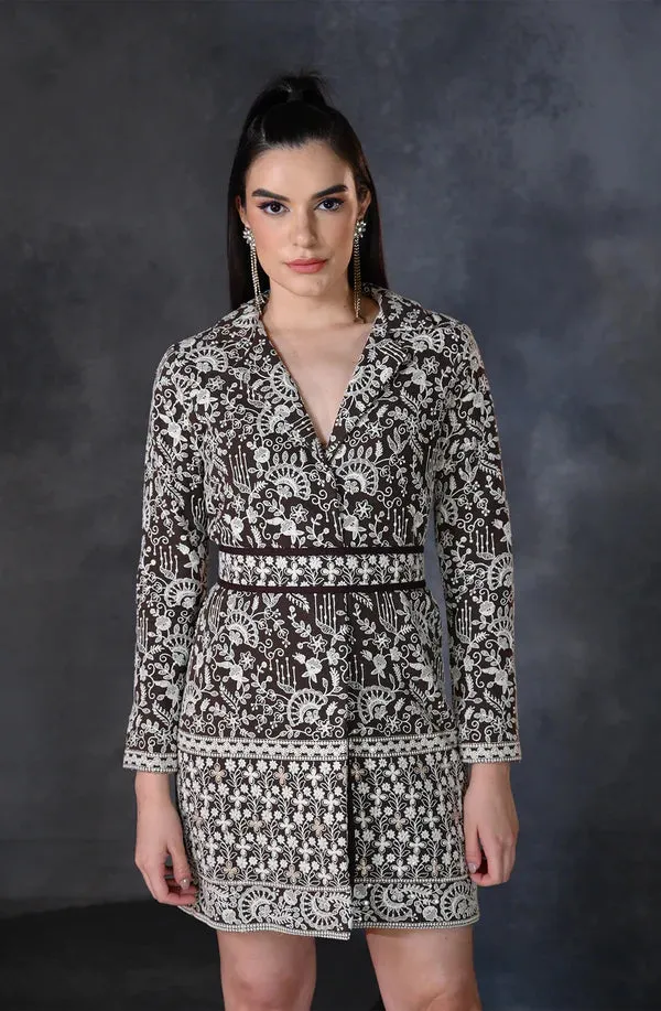 Brown Embroidered Shirt Dress