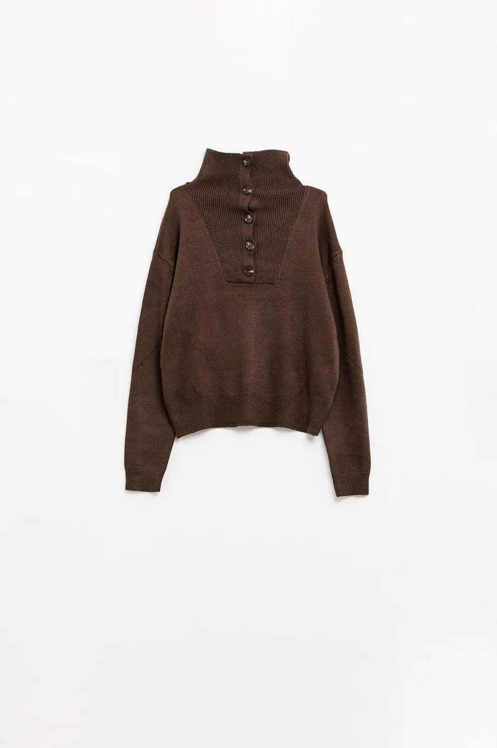 Brown loose sweater with button closure