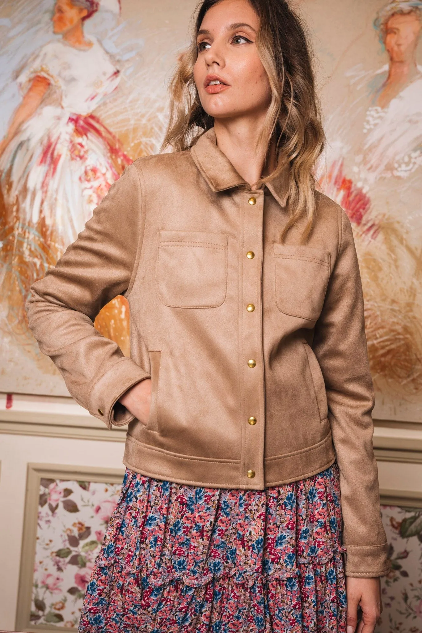 Camille Recycled Vegan Button Up Jacket | Beige