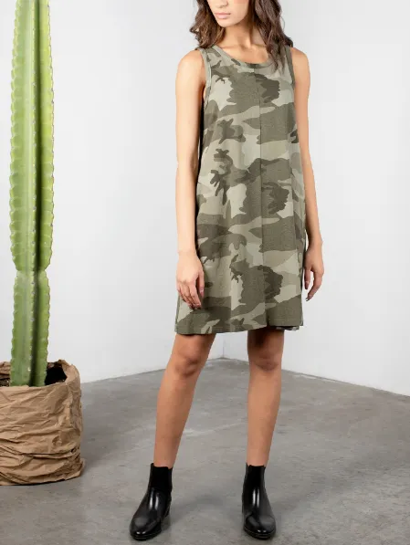 Camo Print Sleeveless T Shirt Mini Dress