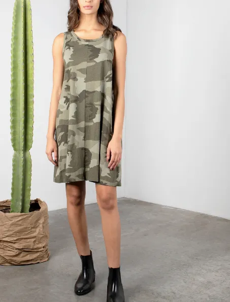 Camo Print Sleeveless T Shirt Mini Dress