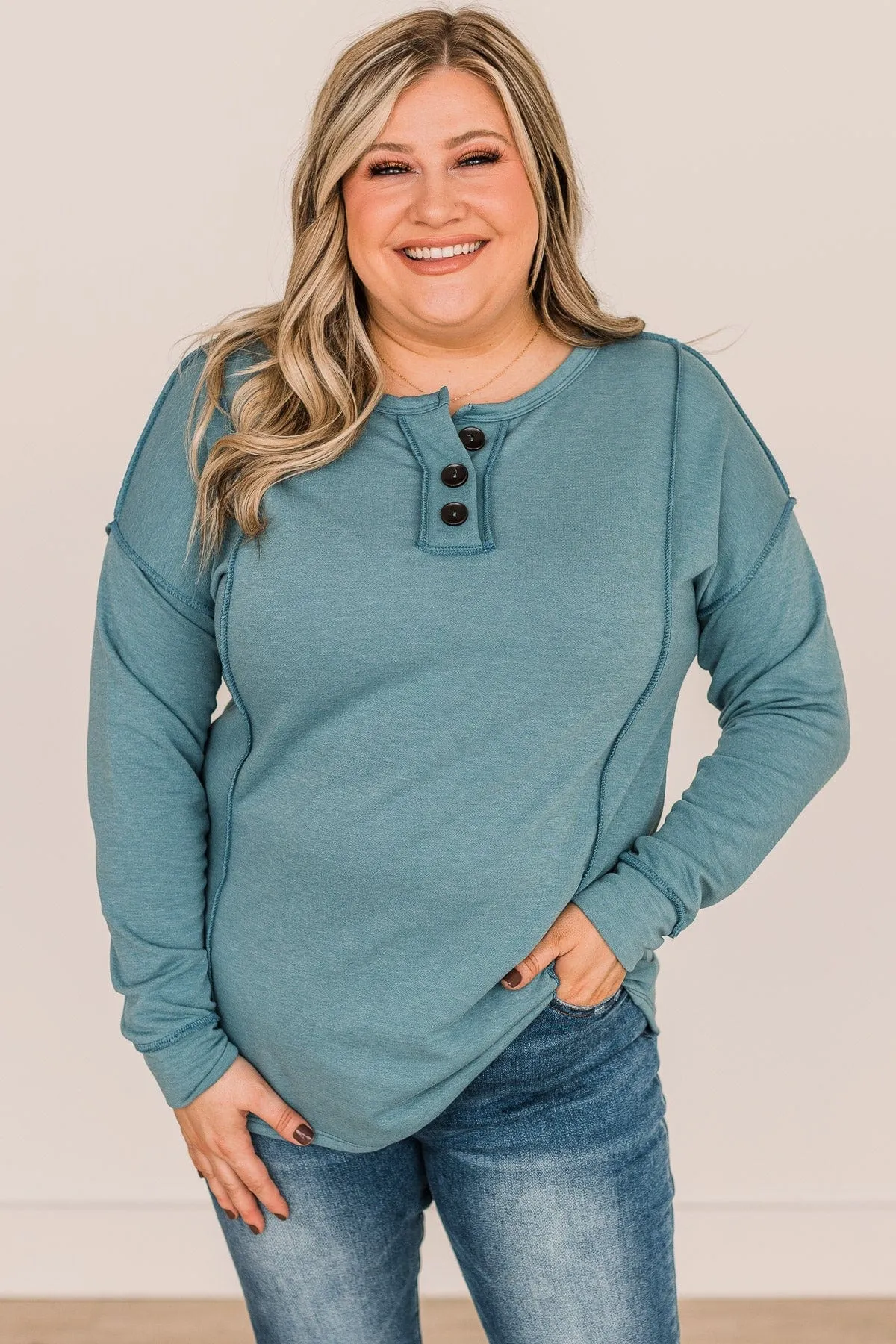 Captivating Love Long Sleeve Top- Vintage Teal