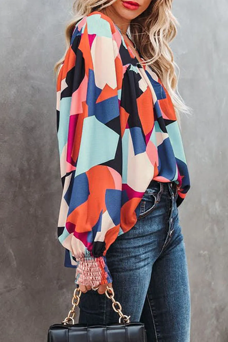 Casual Color Lump Frenulum V Neck Tops(4 Colors)