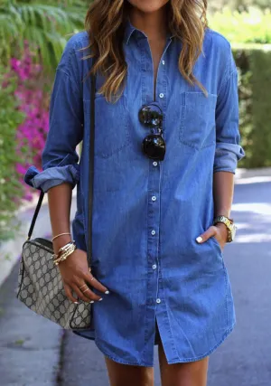 Casual Denim Shirt Female Long-sleeved Shirt Large Size Dress
