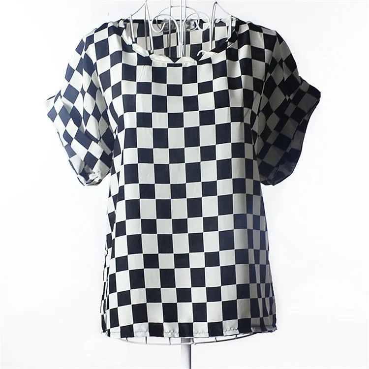 Casual Shirts for Women Chiffon Blouses Batwing Short Sleeve O-neck Plus Size XXL Print Shirt Tops Female LY1213a