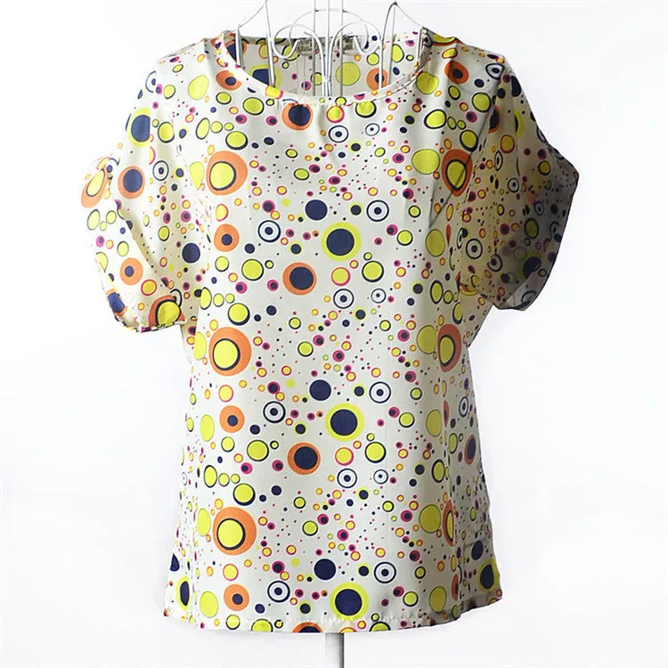Casual Shirts for Women Chiffon Blouses Batwing Short Sleeve O-neck Plus Size XXL Print Shirt Tops Female LY1213a