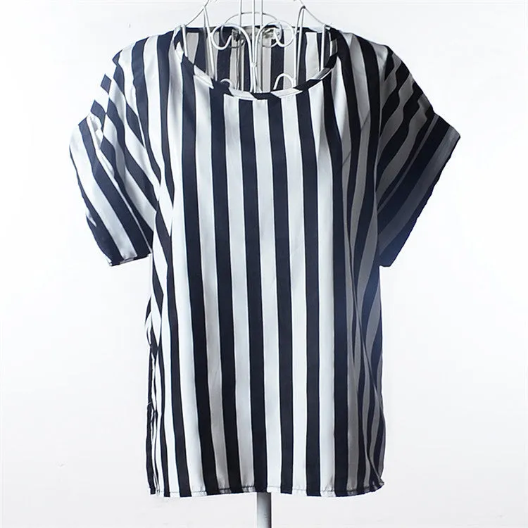 Casual Shirts for Women Chiffon Blouses Batwing Short Sleeve O-neck Plus Size XXL Print Shirt Tops Female LY1213a