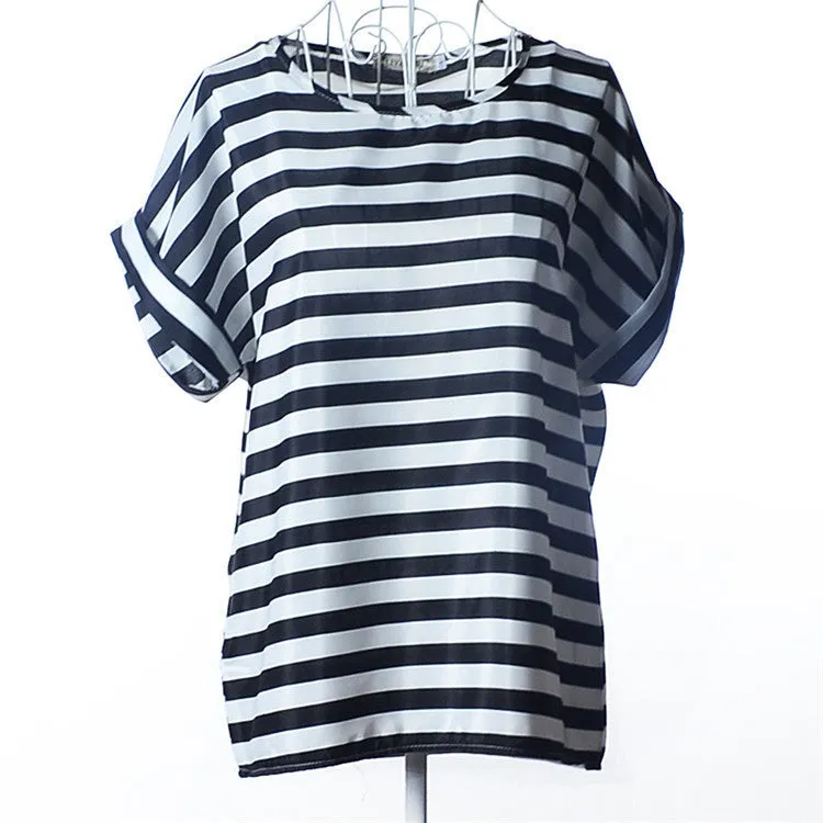 Casual Shirts for Women Chiffon Blouses Batwing Short Sleeve O-neck Plus Size XXL Print Shirt Tops Female LY1213a