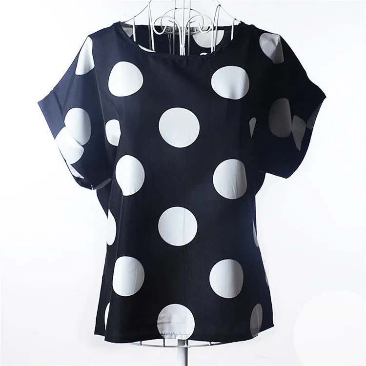 Casual Shirts for Women Chiffon Blouses Batwing Short Sleeve O-neck Plus Size XXL Print Shirt Tops Female LY1213a