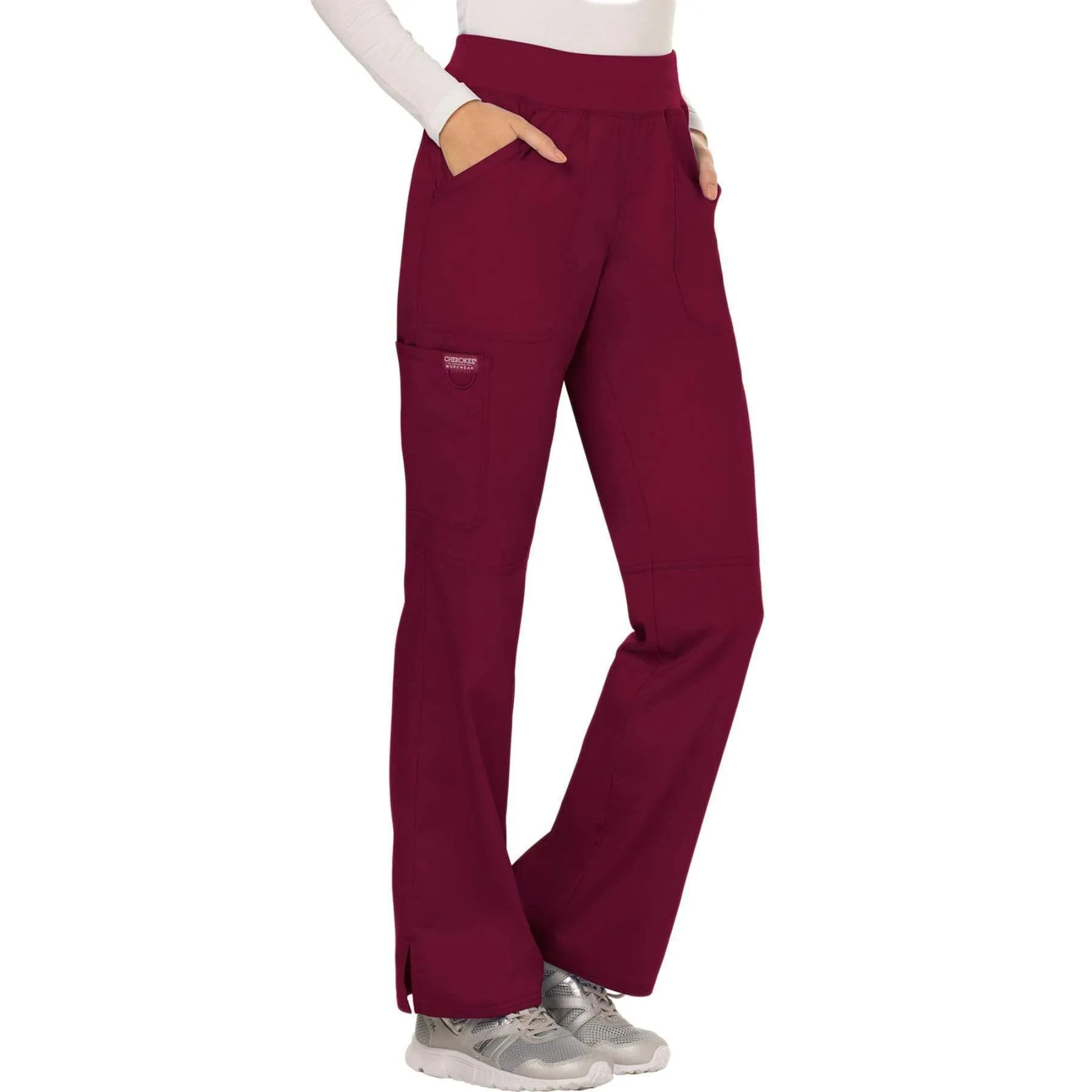 Cherokee Revolution WW110 Scrubs Pants Womens Mid Rise Straight Leg Pull-on Wine