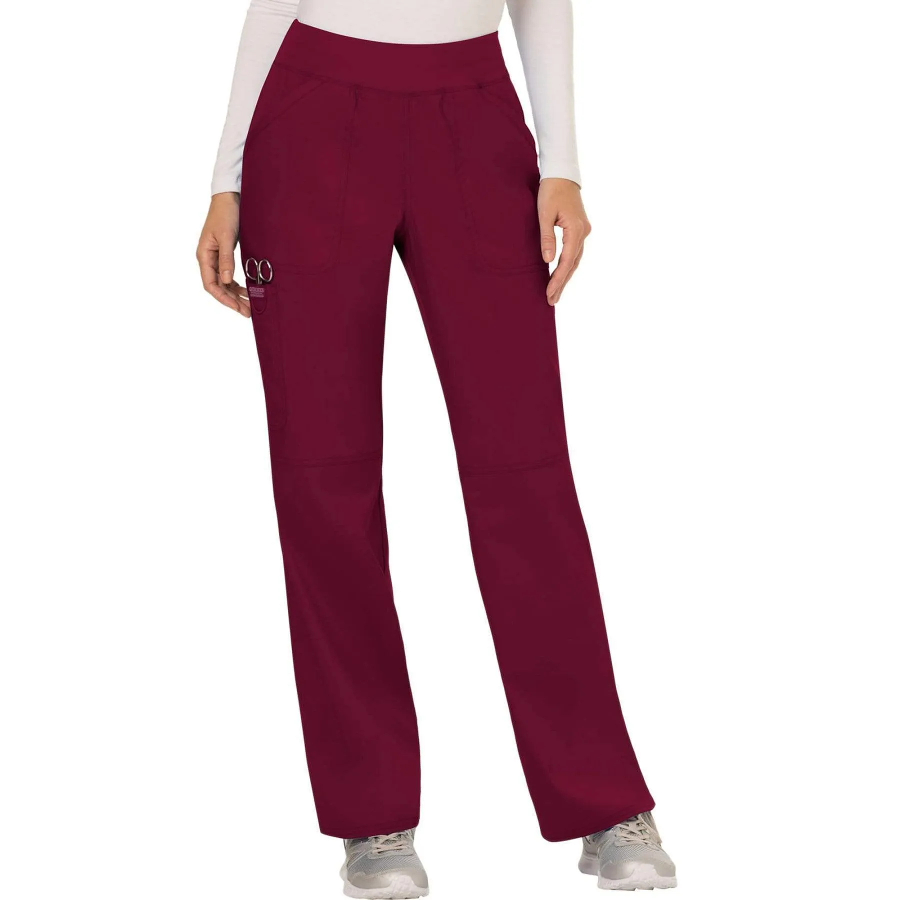 Cherokee Revolution WW110 Scrubs Pants Womens Mid Rise Straight Leg Pull-on Wine