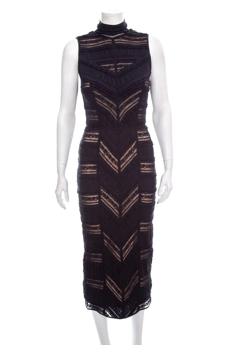 Cinq A Sept Black Fully Lace Midi Dress SZ 2 NWT