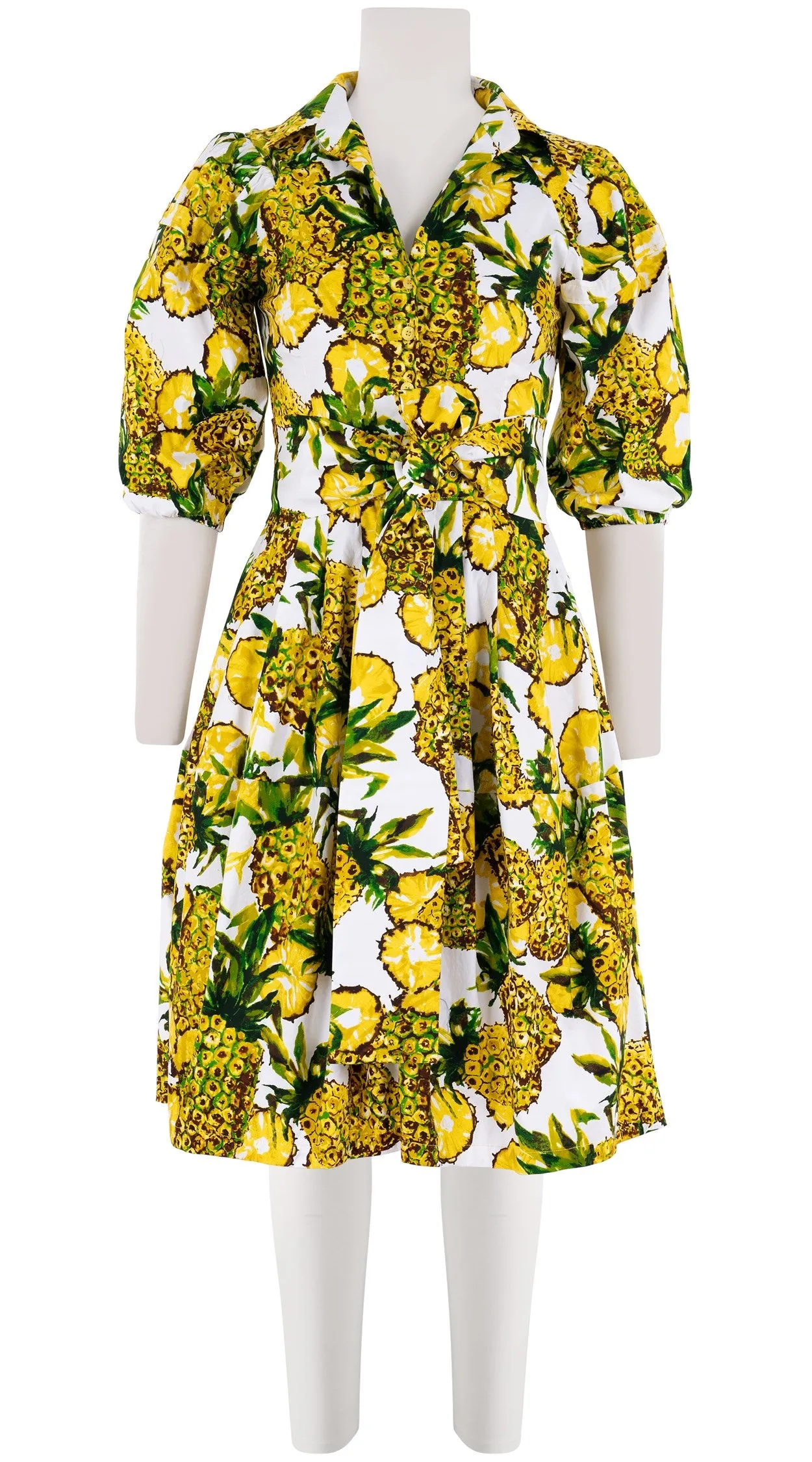 Claire Dress Shirt Collar 3/4 Puff Sleeve Cotton Stretch (Pineapple Tree Big)