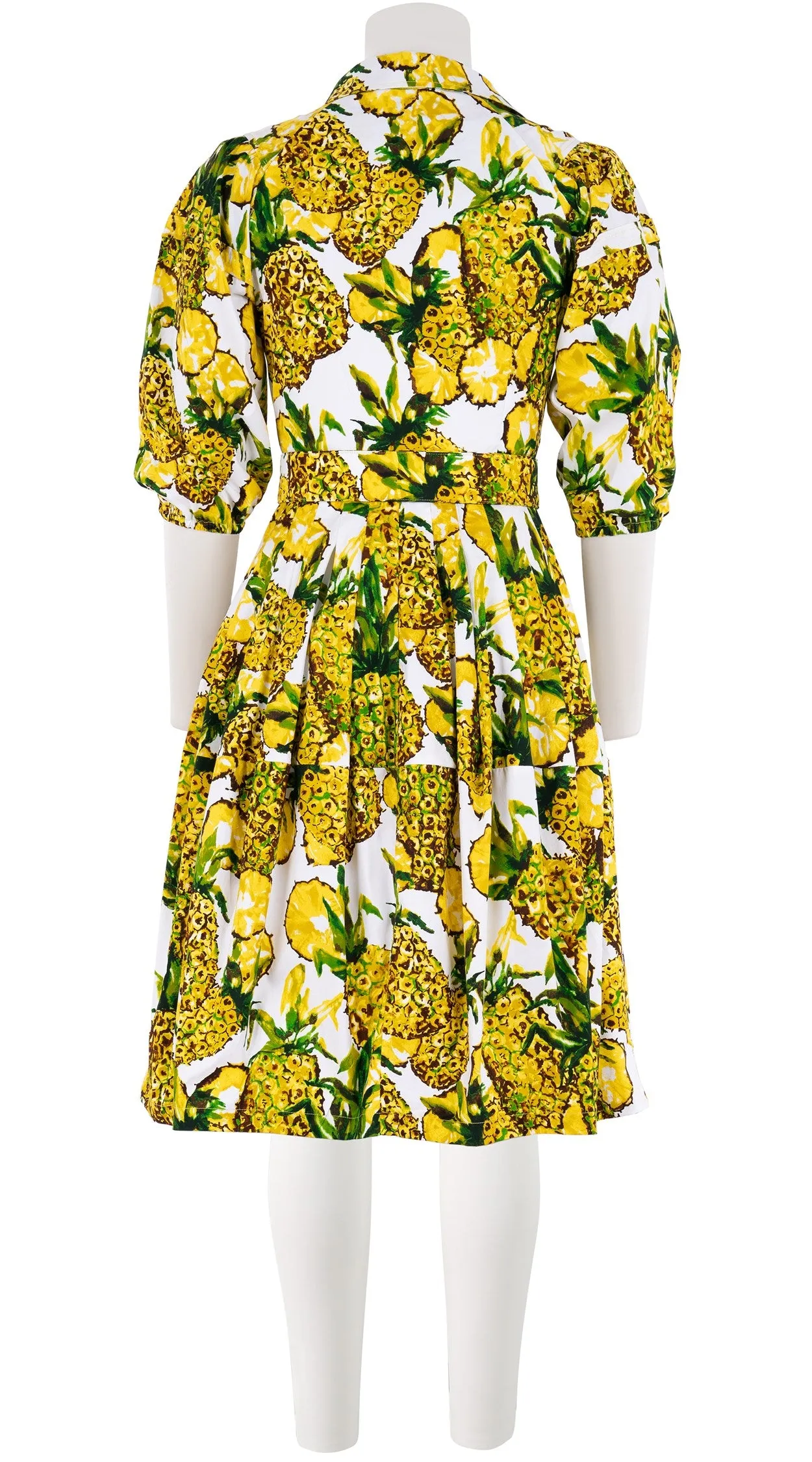 Claire Dress Shirt Collar 3/4 Puff Sleeve Cotton Stretch (Pineapple Tree Big)
