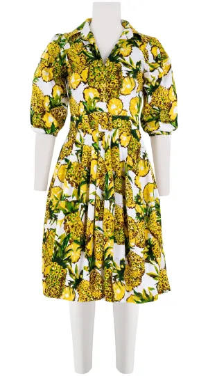 Claire Dress Shirt Collar 3/4 Puff Sleeve Cotton Stretch (Pineapple Tree Big)