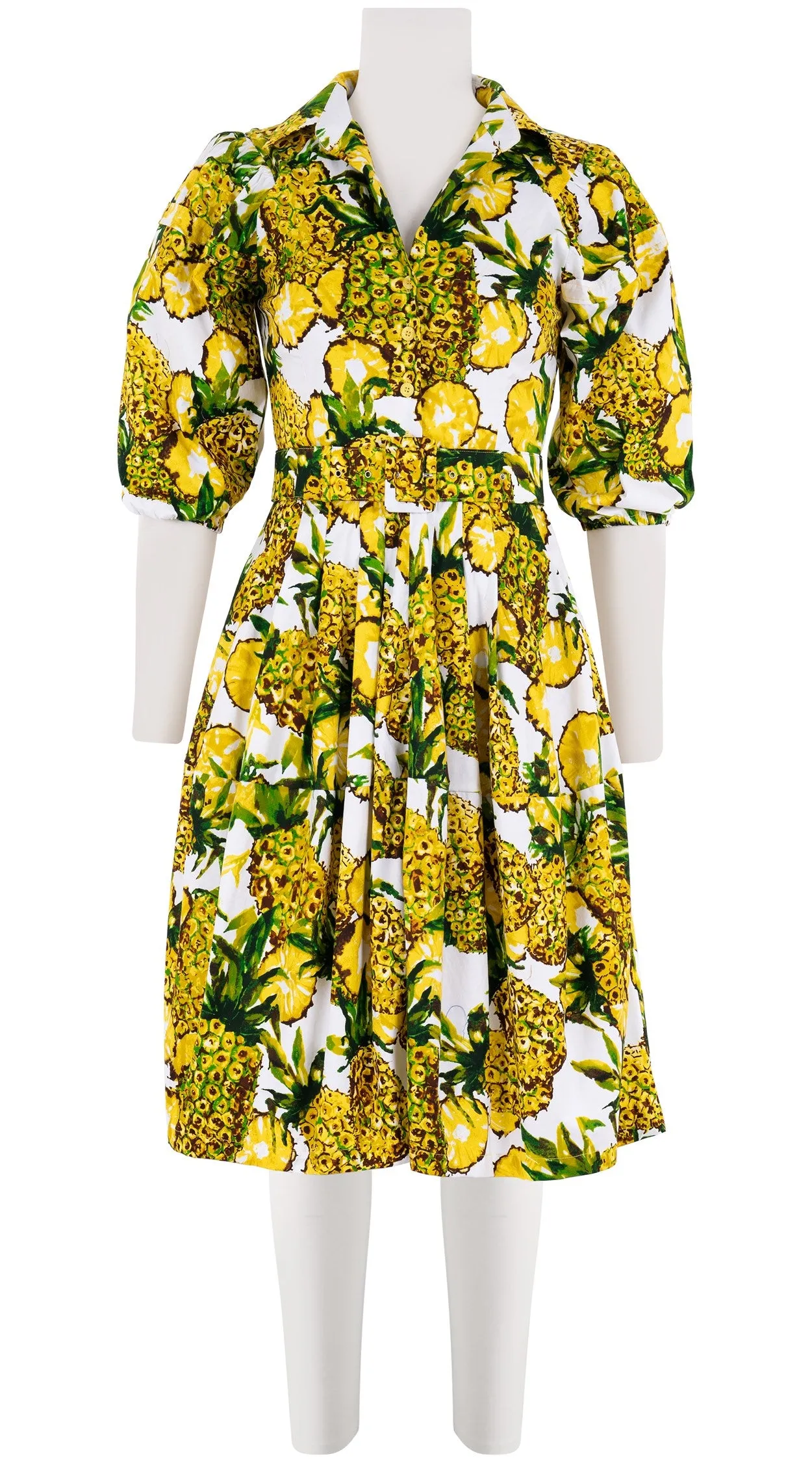 Claire Dress Shirt Collar 3/4 Puff Sleeve Cotton Stretch (Pineapple Tree Big)