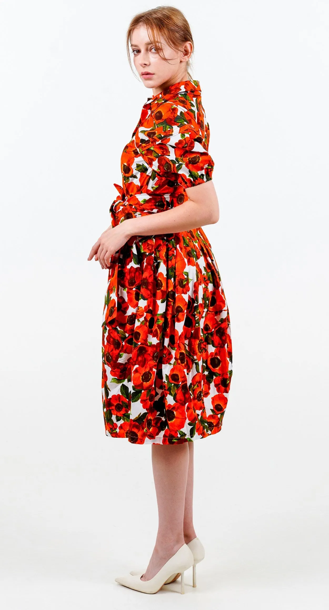 Claire Dress Shirt Collar Short Puff Sleeve Cotton Stretch (Anemone Fokker Small White)