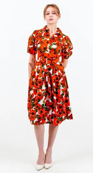 Claire Dress Shirt Collar Short Puff Sleeve Cotton Stretch (Anemone Fokker Small White)