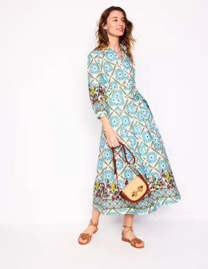 Clara Linen Blend Shirt Dress-Multi, Citrus Vine Tile