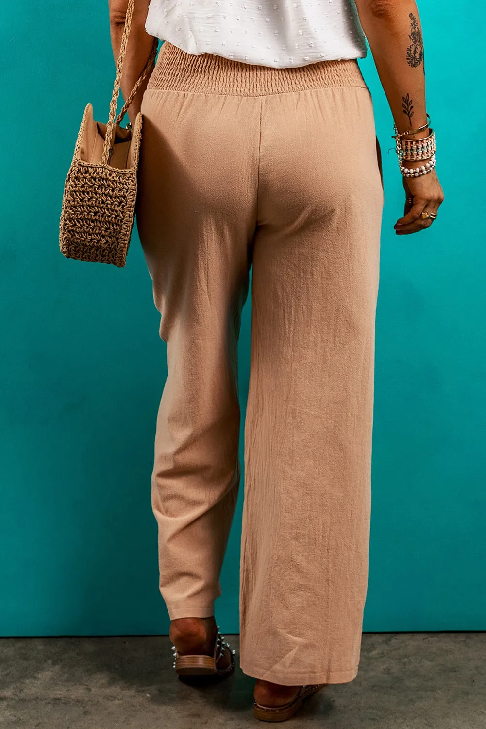 Clay Shirred High Waist Straight Leg Pant