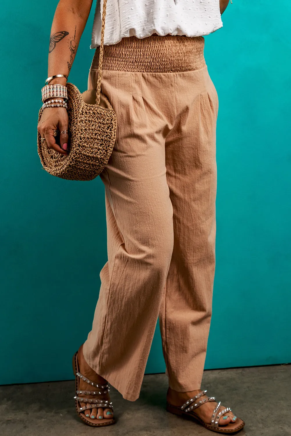 Clay Shirred High Waist Straight Leg Pant