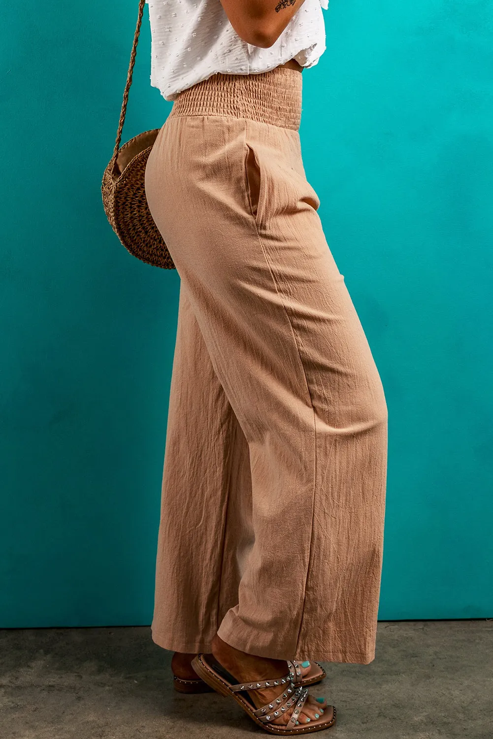 Clay Shirred High Waist Straight Leg Pant