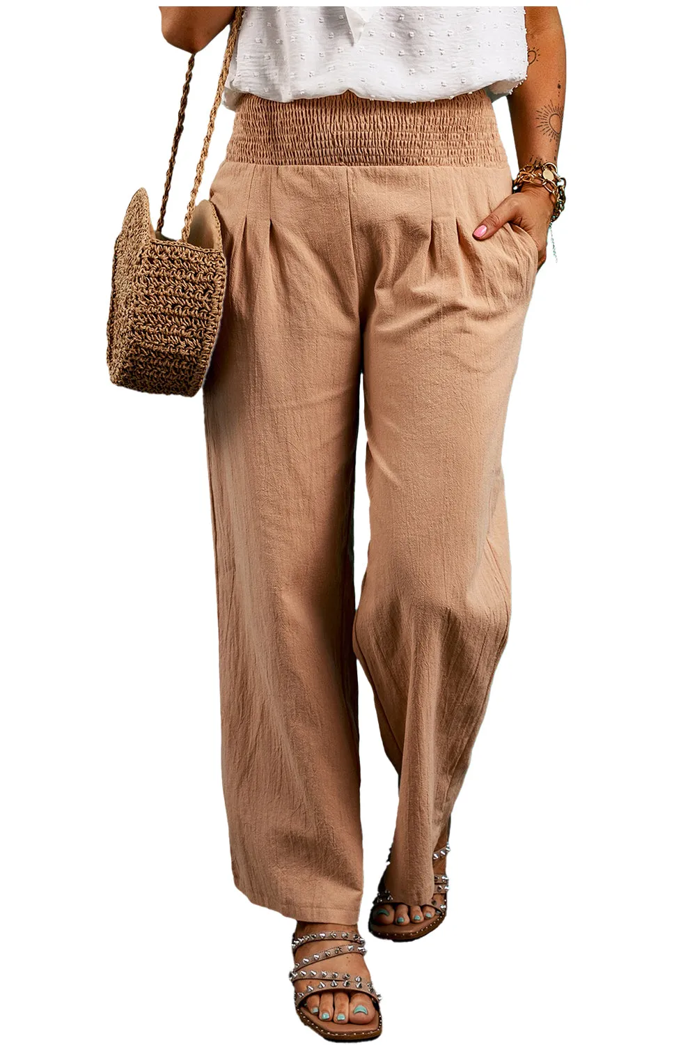 Clay Shirred High Waist Straight Leg Pant