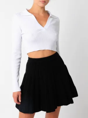 Collared Long Sleeve Ribbed Crop Top