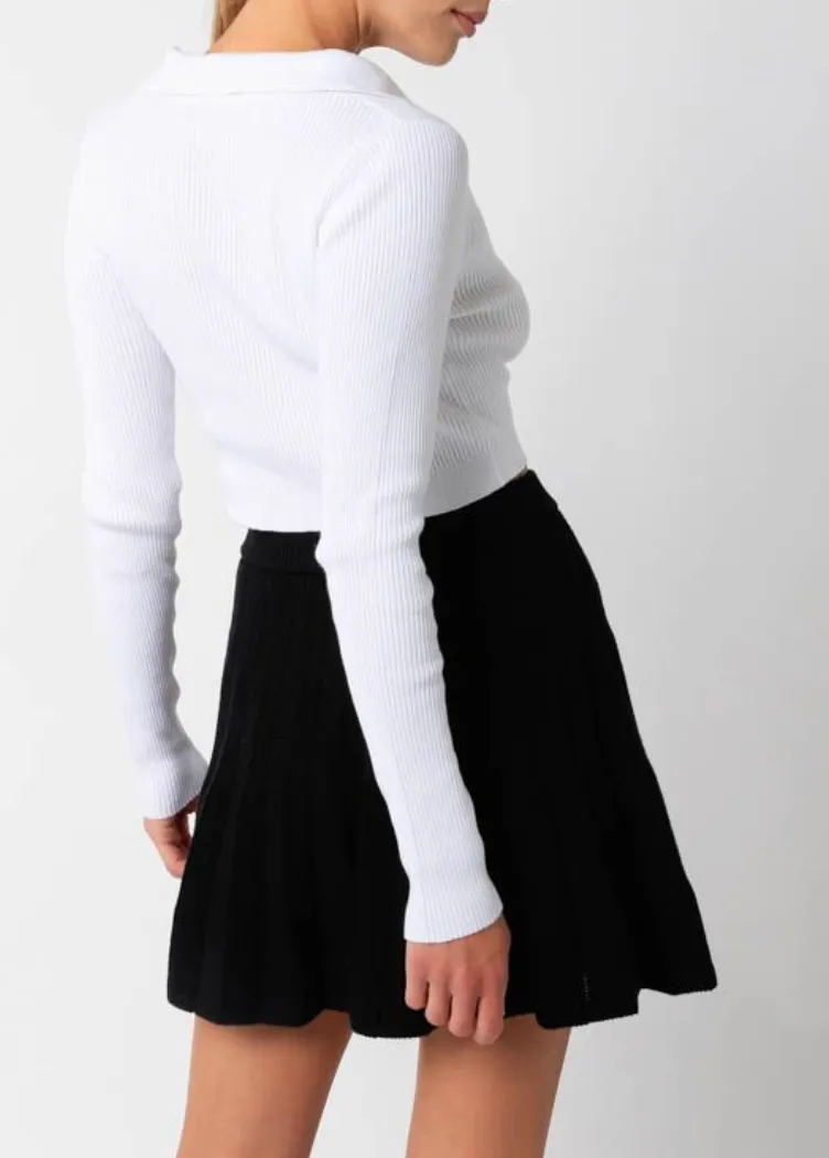 Collared Long Sleeve Ribbed Crop Top