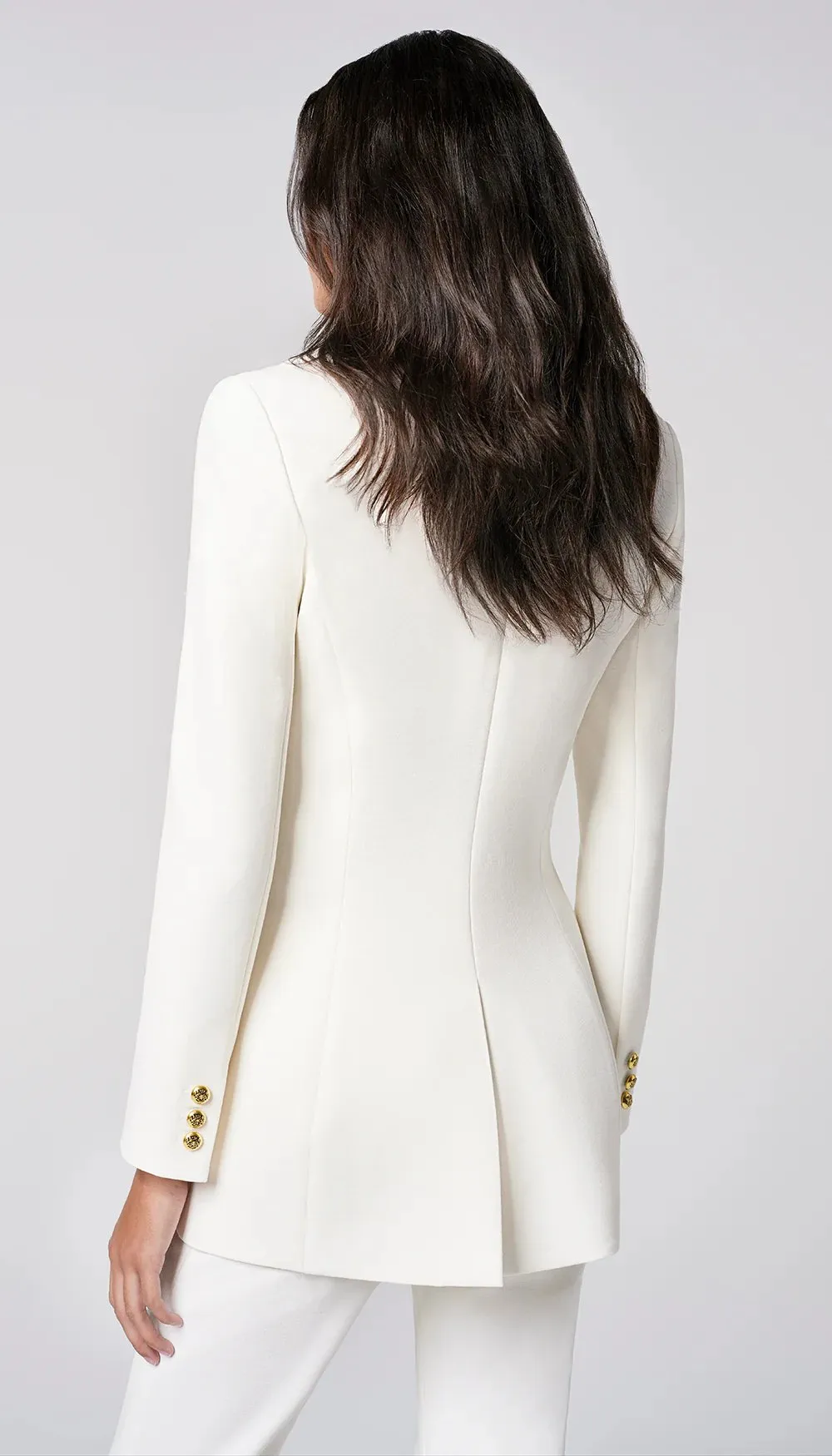 Collarless DB Blazer in Ivory Piqué