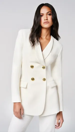 Collarless DB Blazer in Ivory Piqué