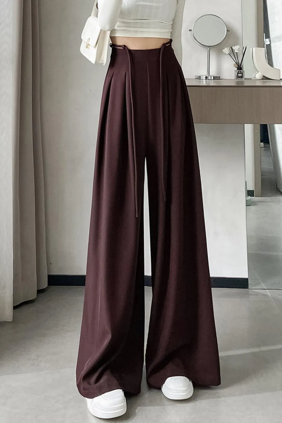 Comfortable Wide-Leg Trousers with Drawstring Waist for Women